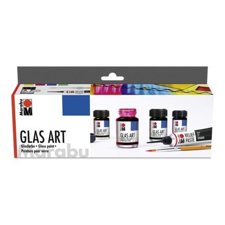 Marabu GLASART oldószeres üvegfesték készlet ecsettel és kontúrozóval 4*15ml