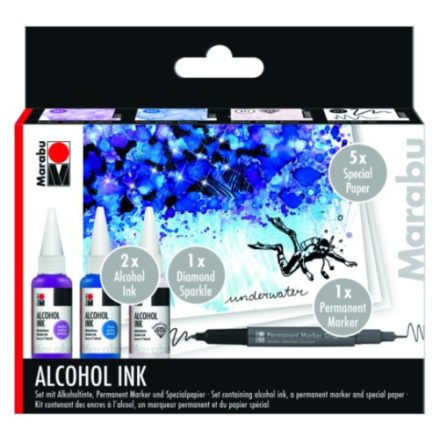 Marabu ALCOHOL INK alkoholos tinta 3*20ml víz téma filctollal és 5ív A6 speciális papírral